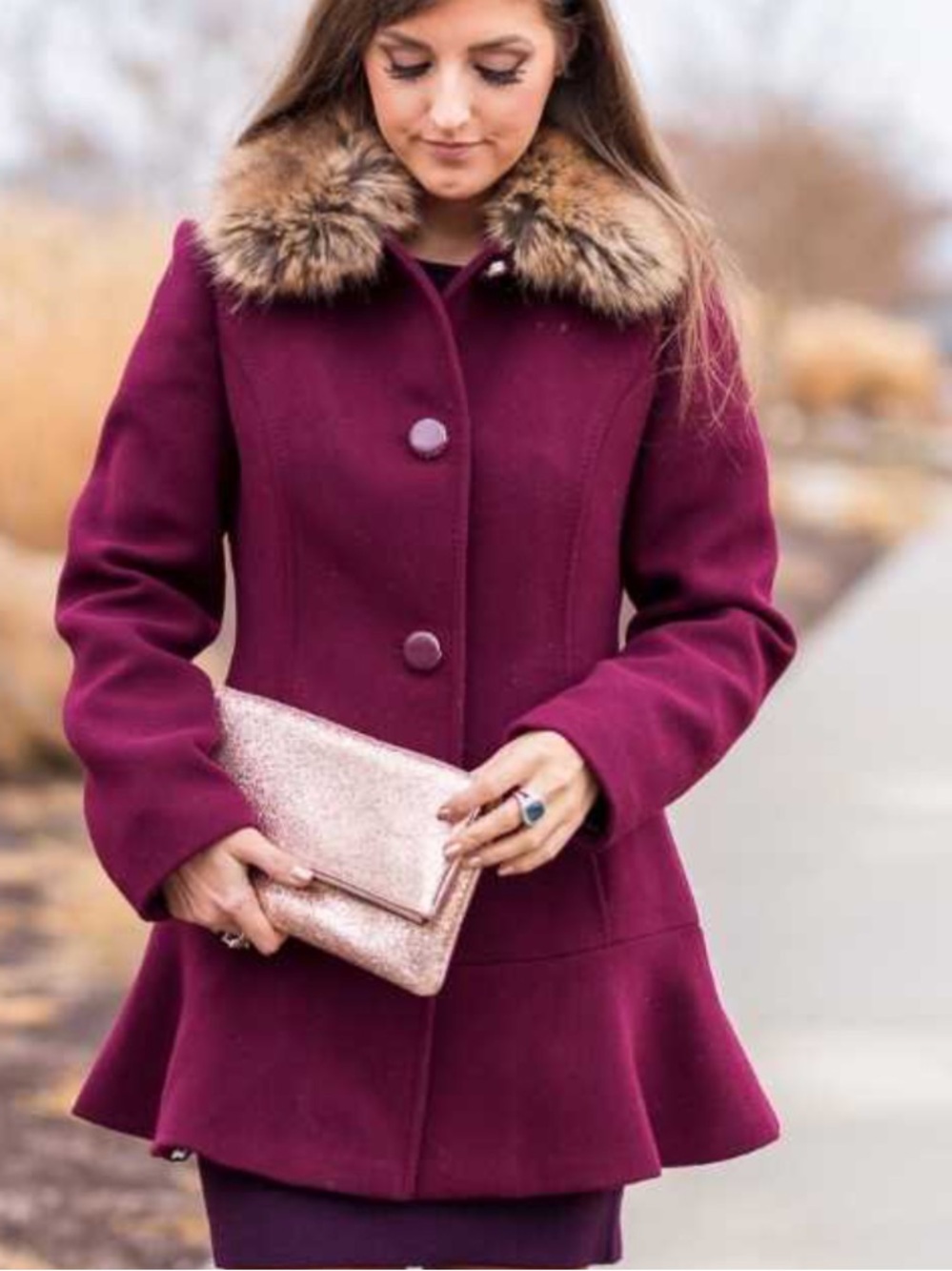 Kate Spade Faux Fur-Trimmed Notch Collar Car Coat